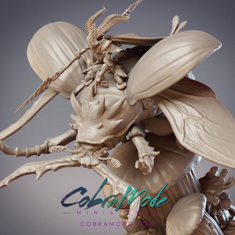 Mothfolk Beetle Cavalry - Riodin, Fidelium Knight and Cervus Beetle Mount (Pre-Supported)