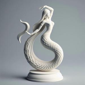 52 Ivory Serpent Dancer with Female Head - Indian Minimalist Statue, character, monster, fantasy, art, sculpture, model, animal, 3d model, statue, creature, magic, 3d print, collectible, cat, wood, dragon, sword, base, warrior