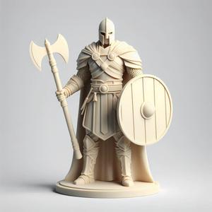 182 Stern Viking Warrior with Shield and Axe - Ivory-Style Minimalist Statue, character, monster, fantasy, art, sculpture, model, animal, 3d model, statue, creature, magic, 3d print, collectible, cat, wood, dragon, sword, base, warrior, wild, dog