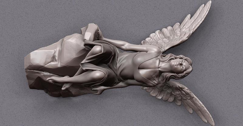 beautiful angel siting on the rock 3D print model