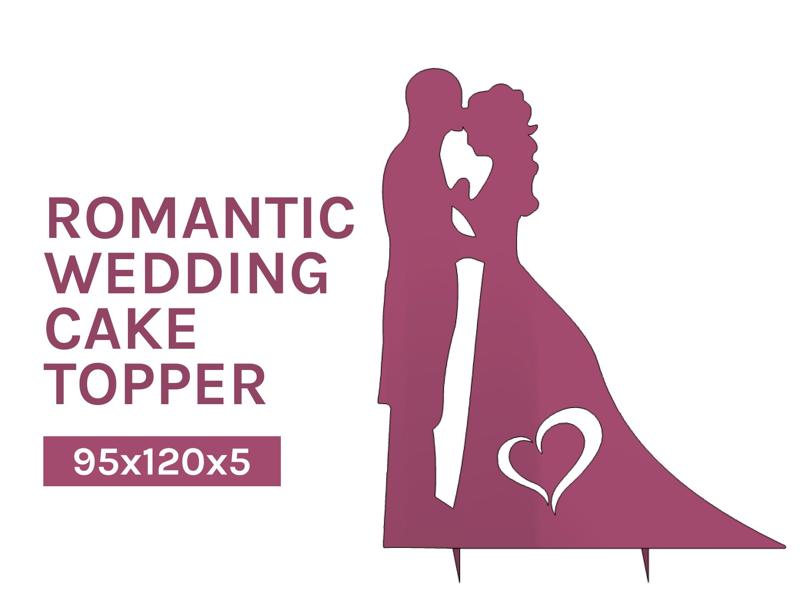 Romantic Wedding Cake Topper - Man Kissing Wife with Heart
