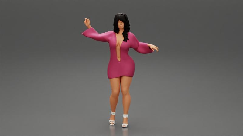 Young Woman in v neck long sleeve dress