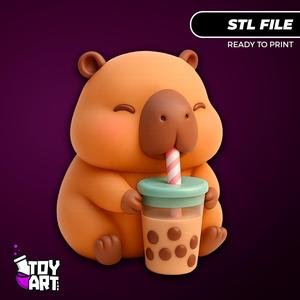 Capybara with Boba Tea - Cute STL Figure