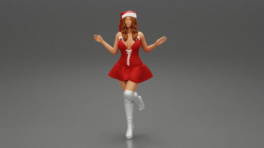 santa girl in Dress and hat Standing on One Leg