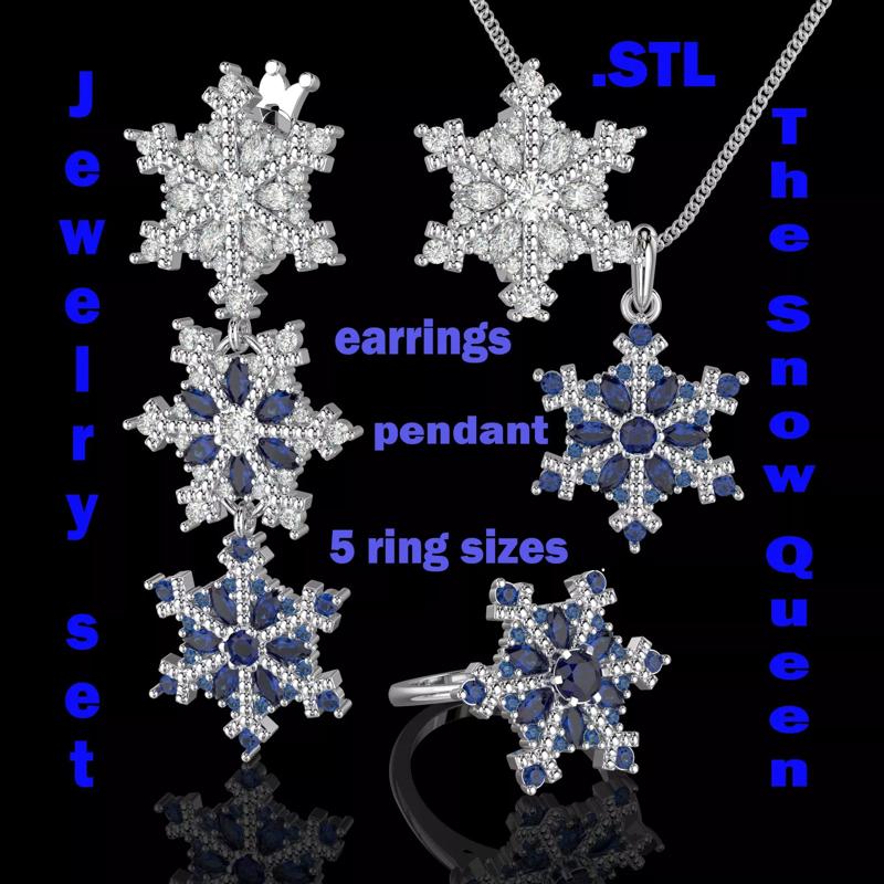 JEWELRY Set The Snow Queen snowflake- Printable STL  3D Model Collection