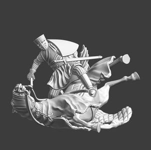 Falling Medieval Crusader Knight with Warhorse | 28mm 32mm STL Wargaming Diorama