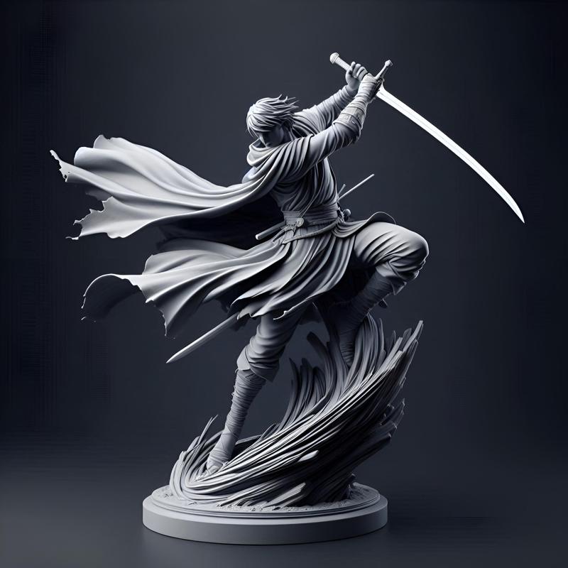 Dynamic Sword Warrior Sculpture
