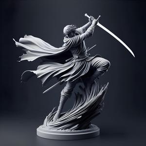 Dynamic Sword Warrior Sculpture