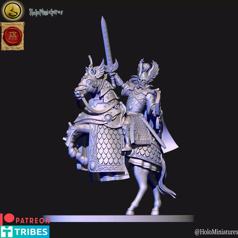 High elves mounted lord with hand weapon and shield elf