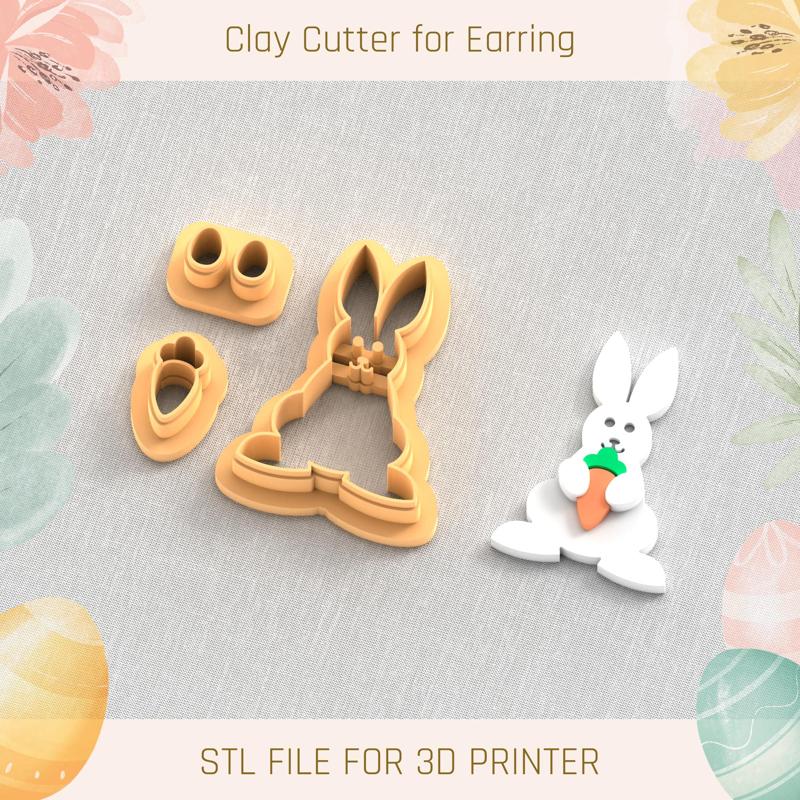 Easter Bunny with Carrot EASTER POLYMER CLAY CUTTER