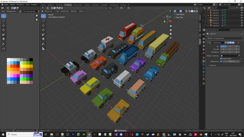 20 Cars in 3D, low-polygon.