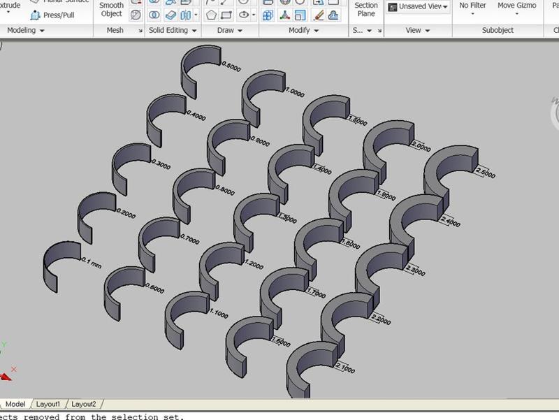 Test Print - Ring wall thickness 0.1mm to 2.5mm
