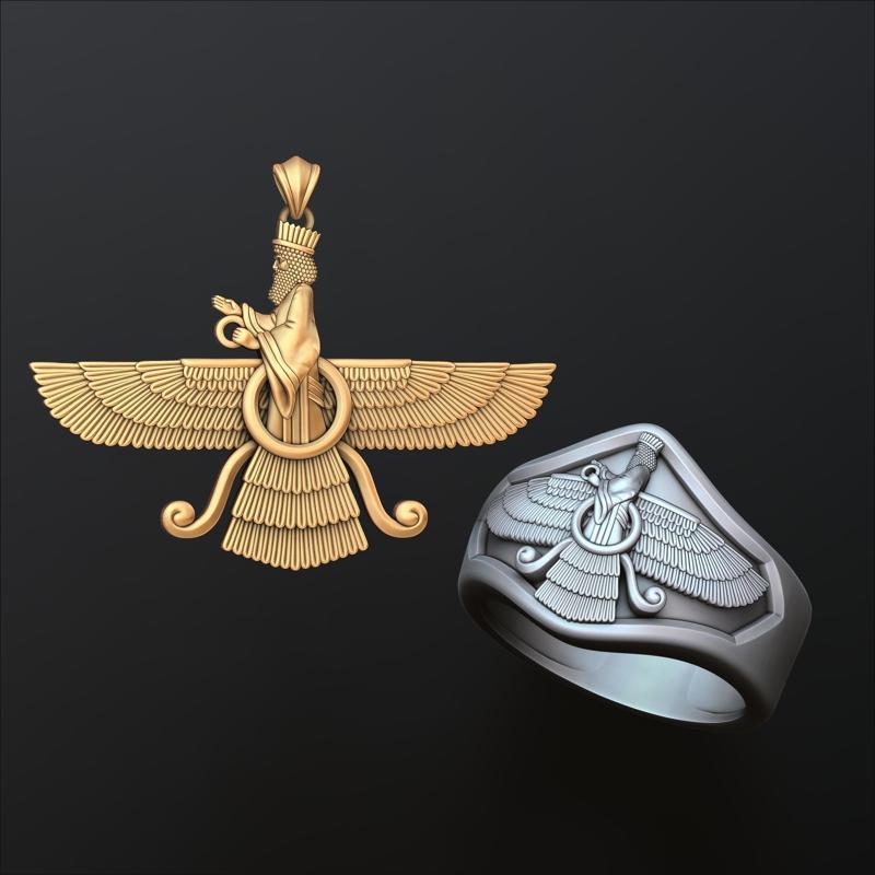 Faravahar Ahura Mazda Pendant Ring Collection 3D print model