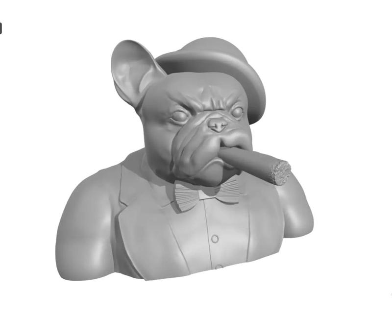 Gentleman French Bulldog half body with bowler hat and cigar