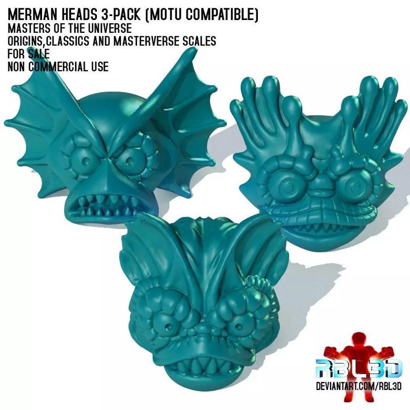 Merman heads 3-pack Motu compatible