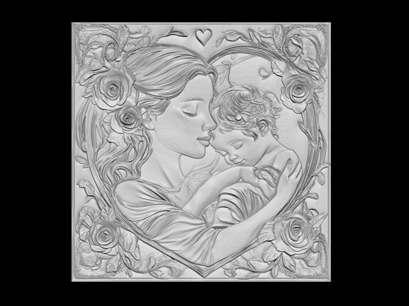 Mother and Child 3D Relief