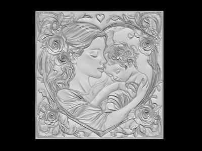 Mother and Child 3D Relief