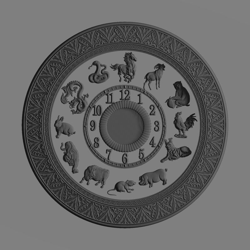 chinese zodiac clock stl cnc design