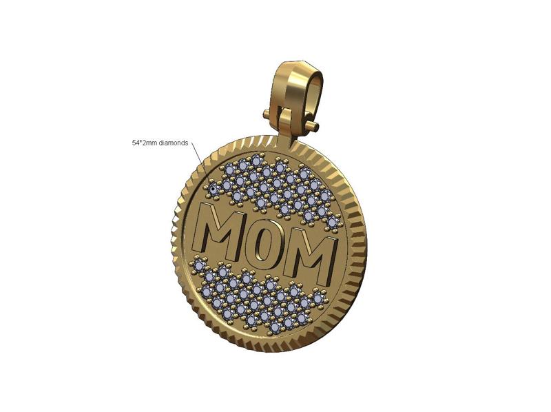 MOM diamond iced fluted bezel 25mm pendant with bail 3D print model