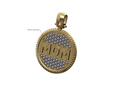MOM diamond iced fluted bezel 25mm pendant with bail 3D print model