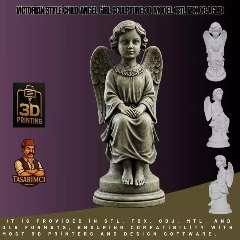 Victorian Style Child Angel Girl 3D Model STL FBX OBJ GLB