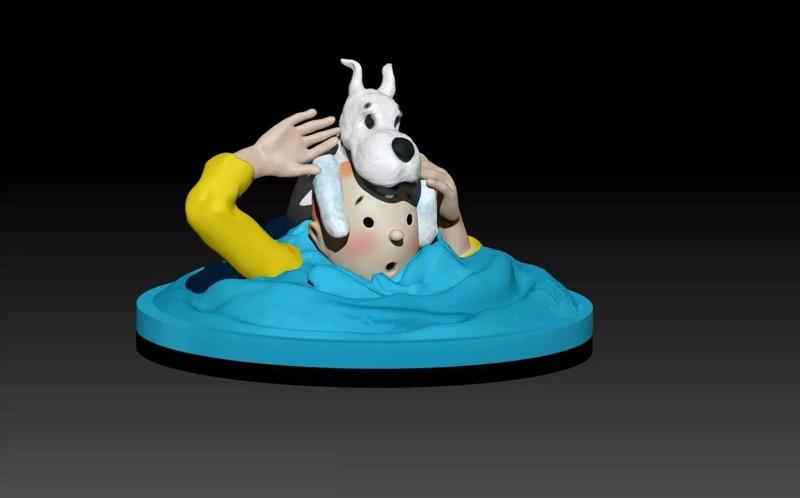 tintin figurine of dog in water