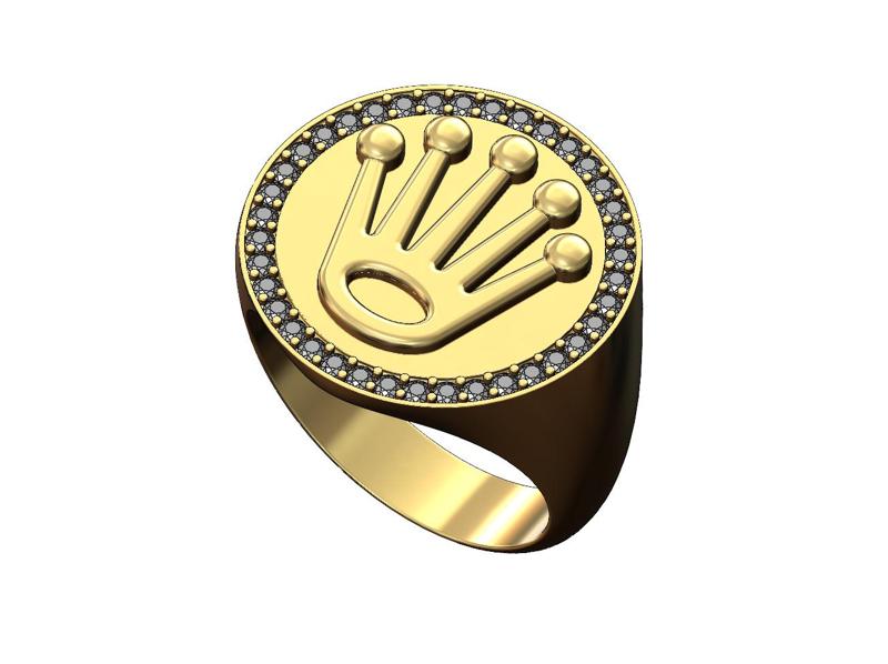 Rolex crown large 21mm diamond signet ring US size 9 3D print model