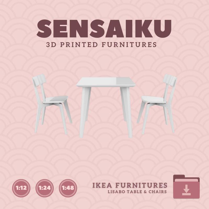 Miniature Replica LISABO Table and Chair Combination 2 for Miniature Dollhouse - IKEA (1:12,24,48) - 3D Print Instant Download