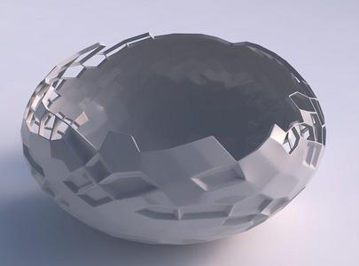 Bowl spheric squeezed wide with reptile skin with dents and h...
