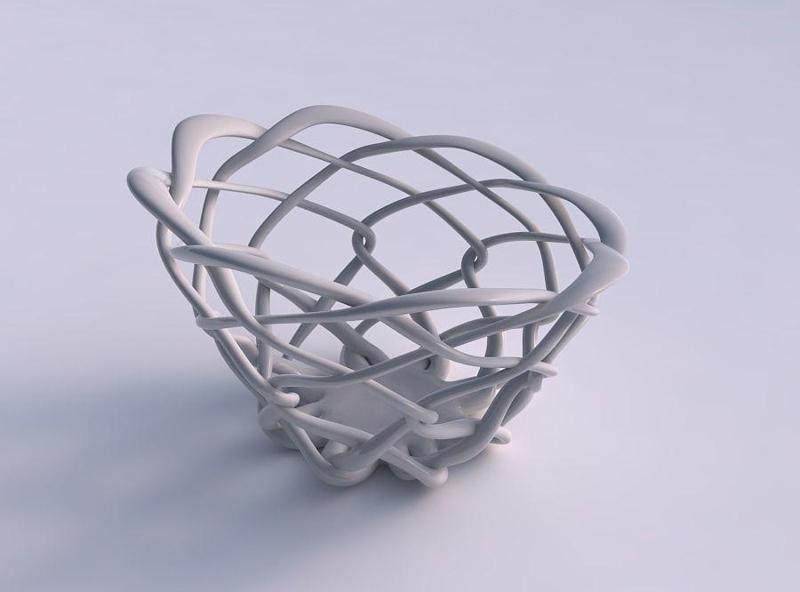 Bowl cylindrical with interlacing fine lattice squeezed with ...