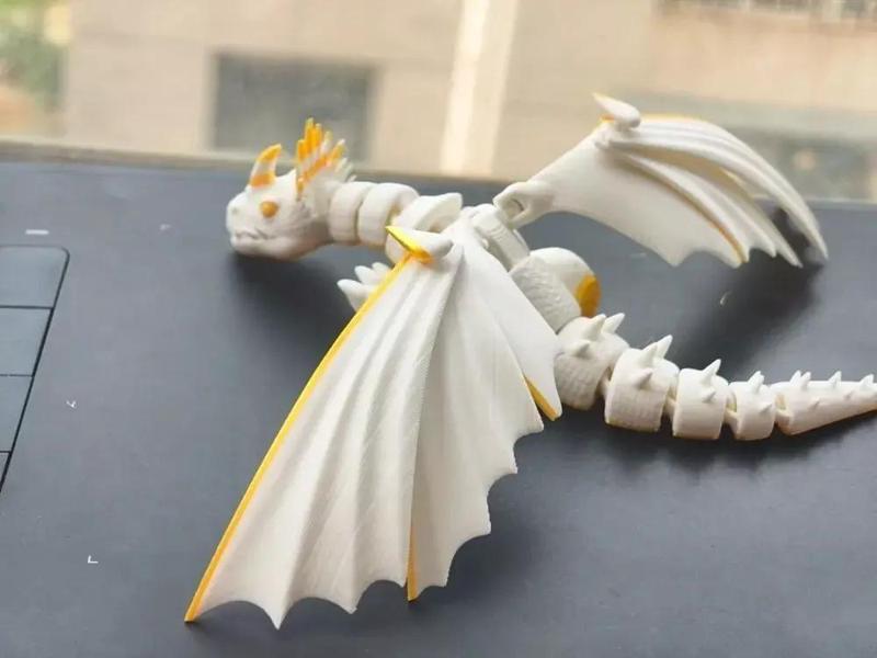 Fantasy Dragon Model White and Yellow Display Toy