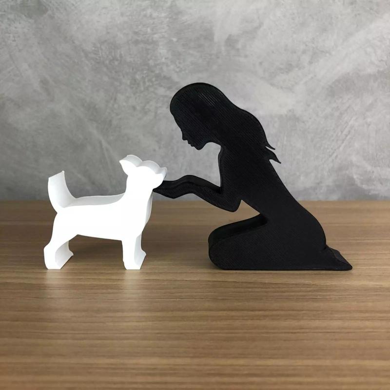 Girl and her Chihuahua -straight hair- for 3D printer