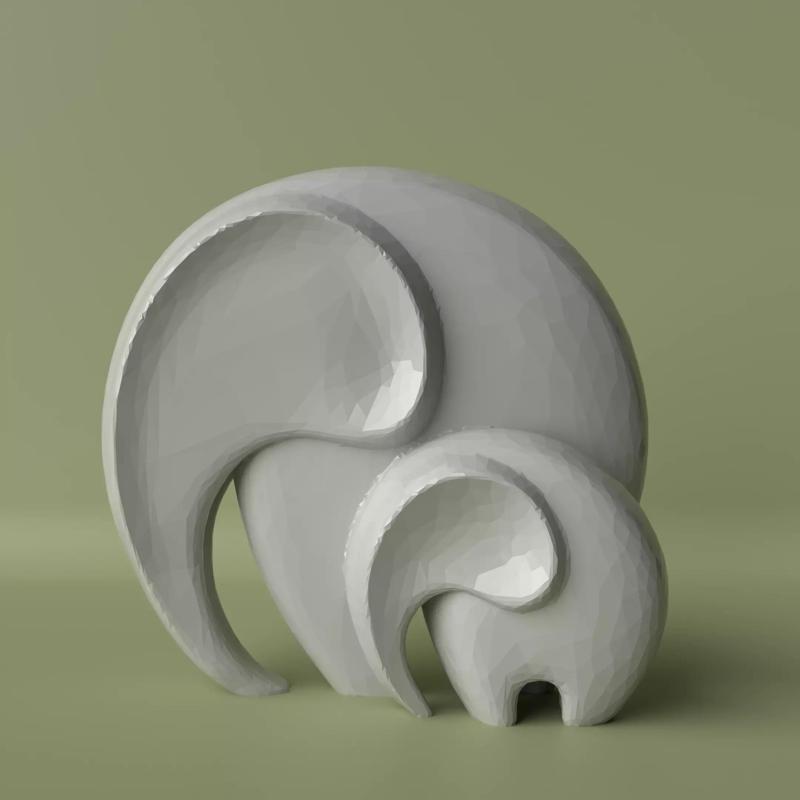Elephant Love Minimalist Sculpture with Calf