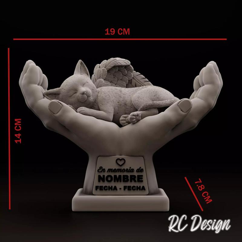 Memorial Cat in Hands Gato en manos