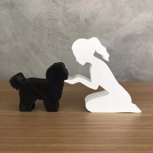 Girl and her Maltese - tied hair- for 3D printer