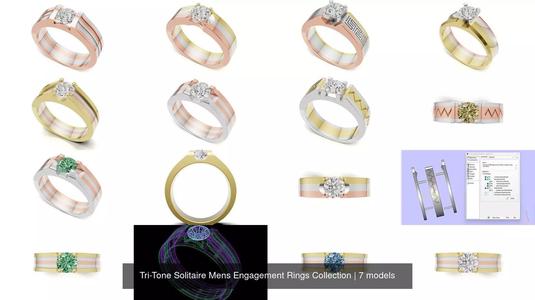 Tri-Tone Solitaire Mens Engagement Rings Collection