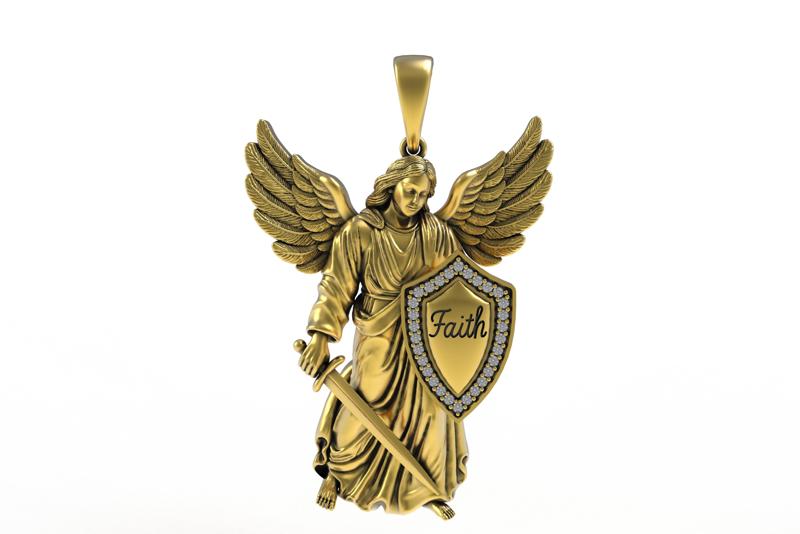 00027 Angel with Sword and Shield Diamond Pendant