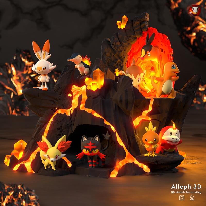 Pokemon all fire starters diorama
