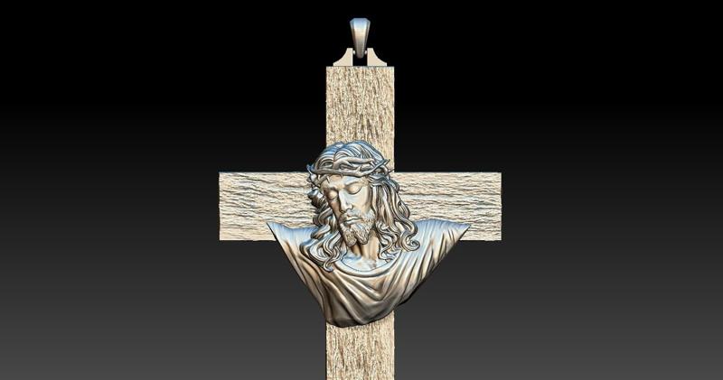 Jesus Head on the Cross Pendant 3D Printed Model