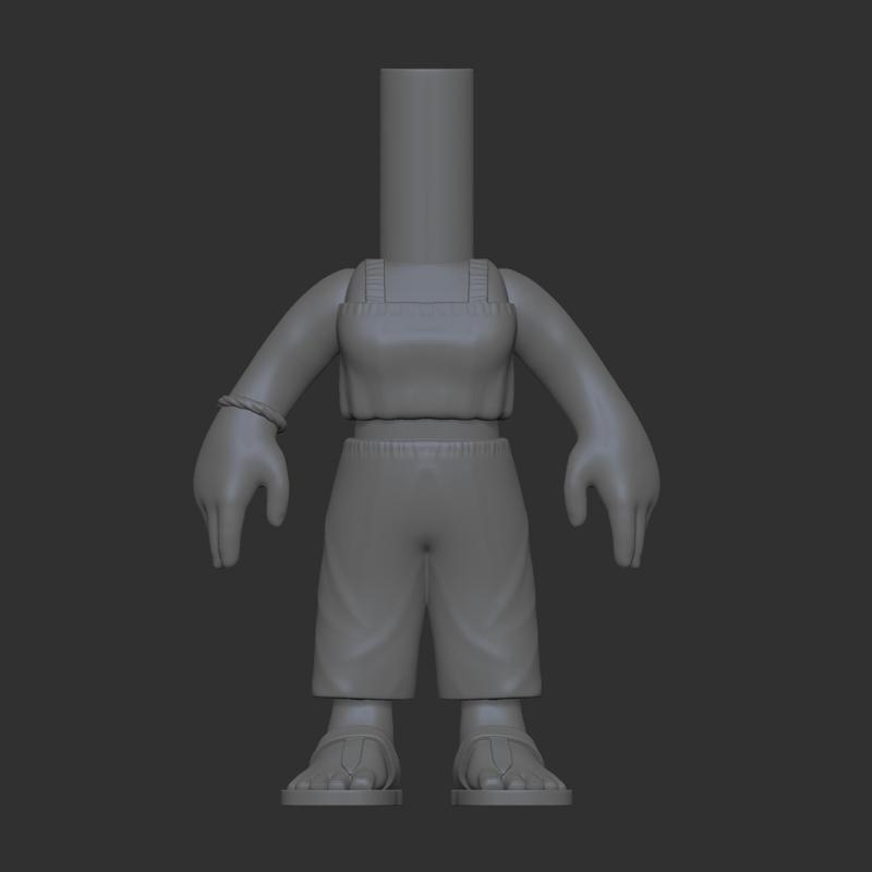 Funko Pop female crop top, square pants, and flat sandals