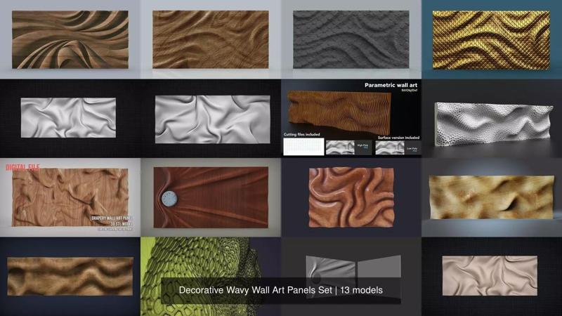 Decorative Wavy Wall Art Panels Set 3D Model Collection