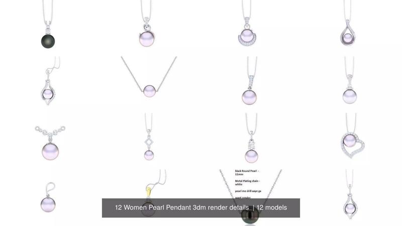 12 Women Pearl Pendant 3dm render details  3D Model Collection