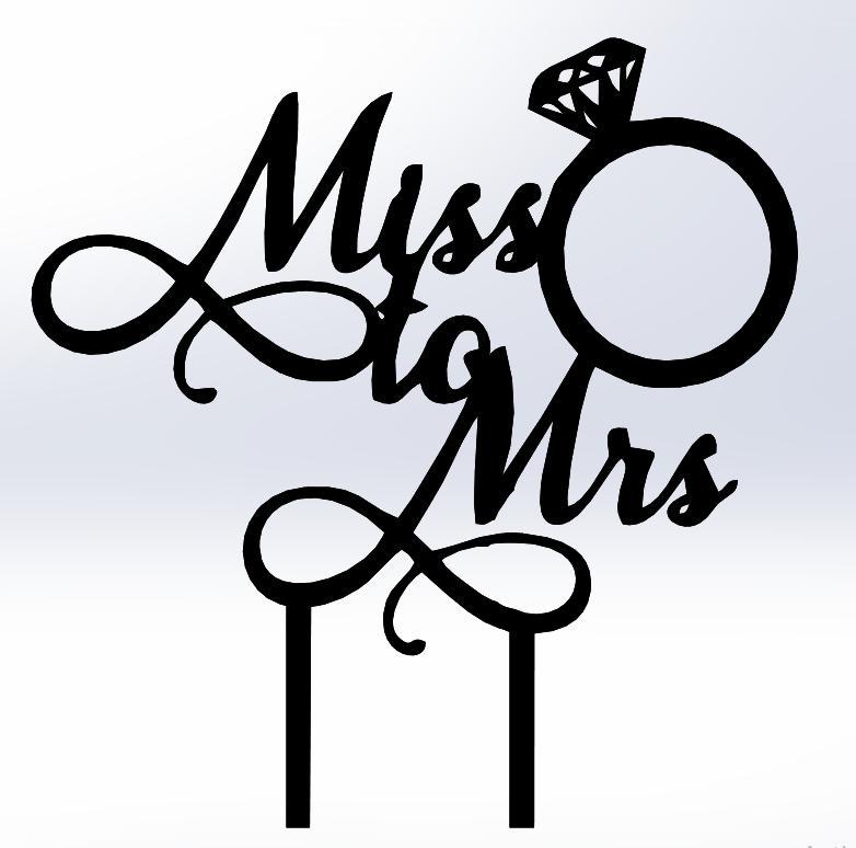 Miss & Mrs Cake Topper with Diamond Ring – 3D Printable Wedding Decoration