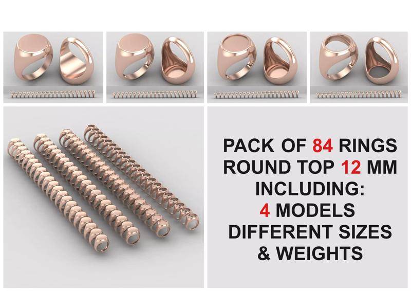 Pack of 84 rings top round 12MM rings in All sizes 166-MWCG 3D Model Collection