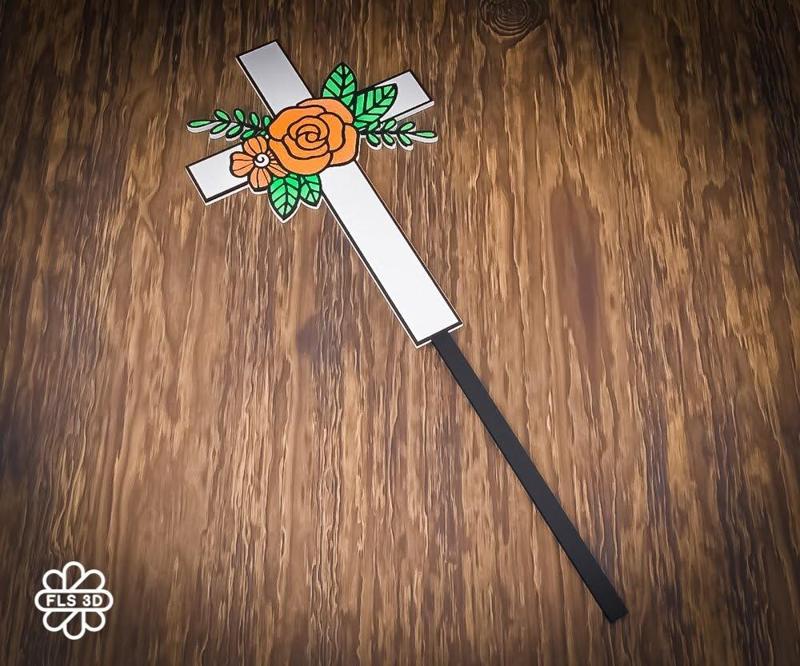 Floral Cross Cake Topper – 3D Printable
