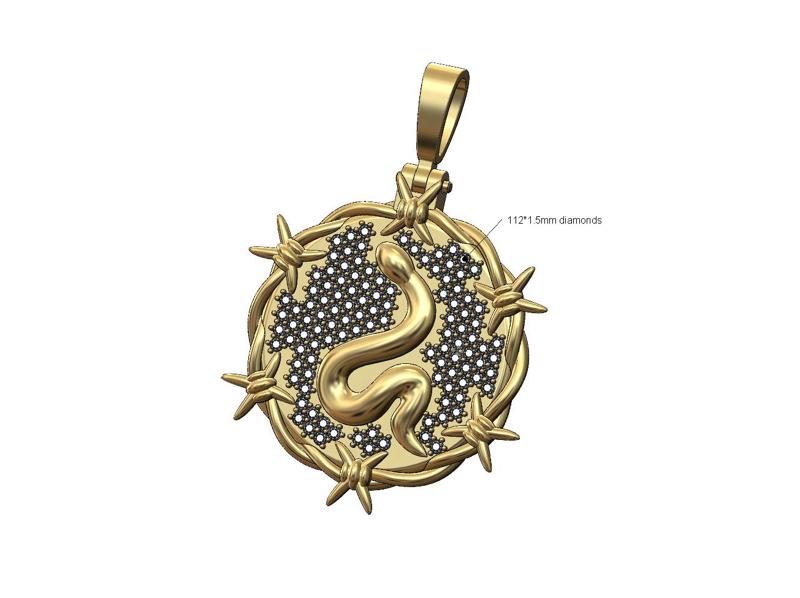 Iced diamond barbwire thornes snake serpent pendant 3D print model