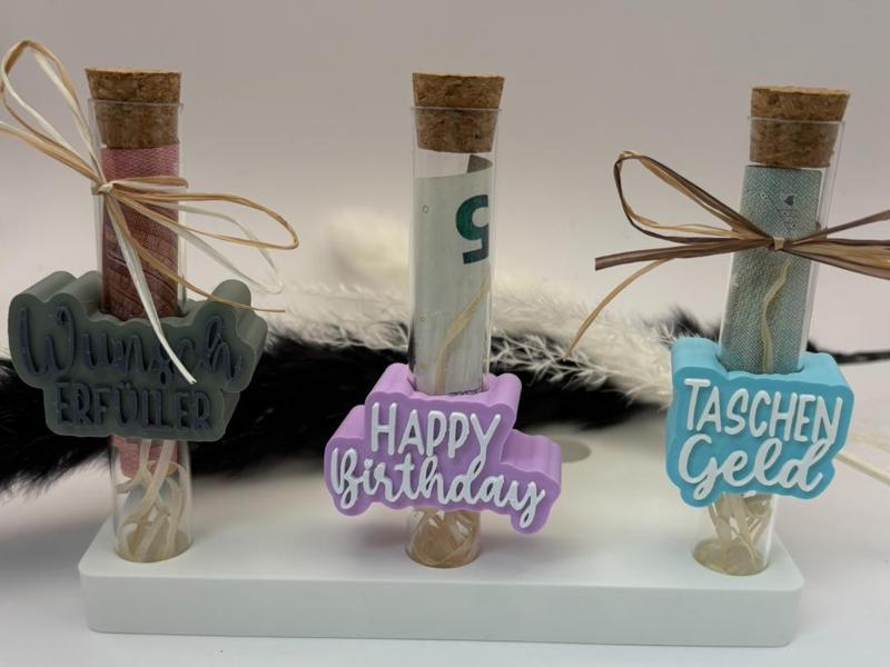 Test tube holder for money gifts