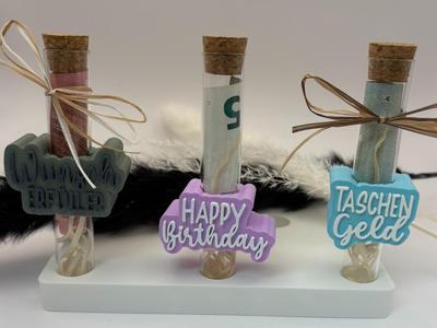 Test tube holder for money gifts