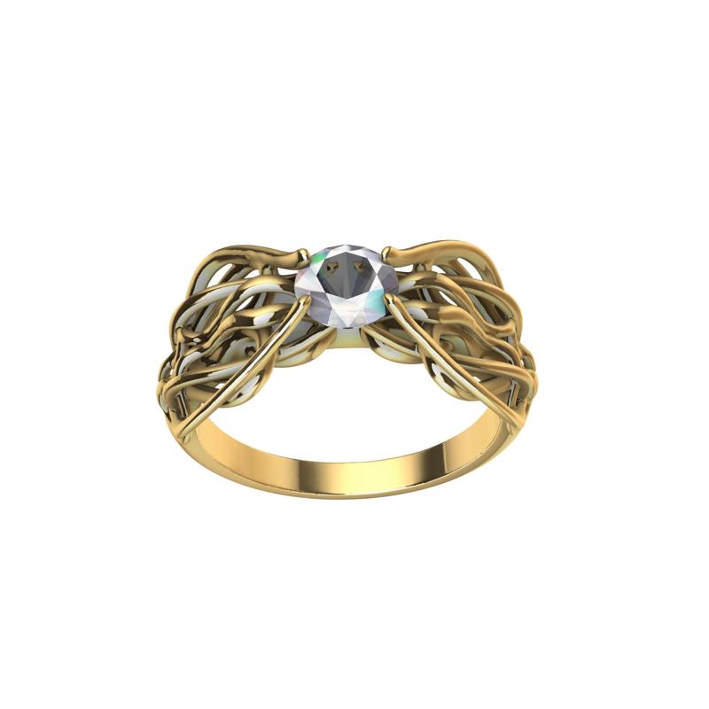 Contemporary Diamond Wavy Lines Ring