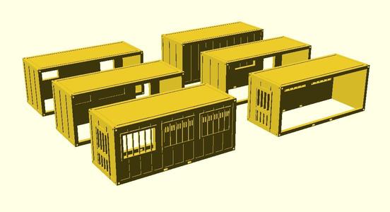 Office containers HO partly open